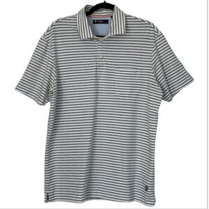 DANIEL CREMIEUX Classics Men's Polo Shirt Blue White Stripe Coral Piping Soft‎ L